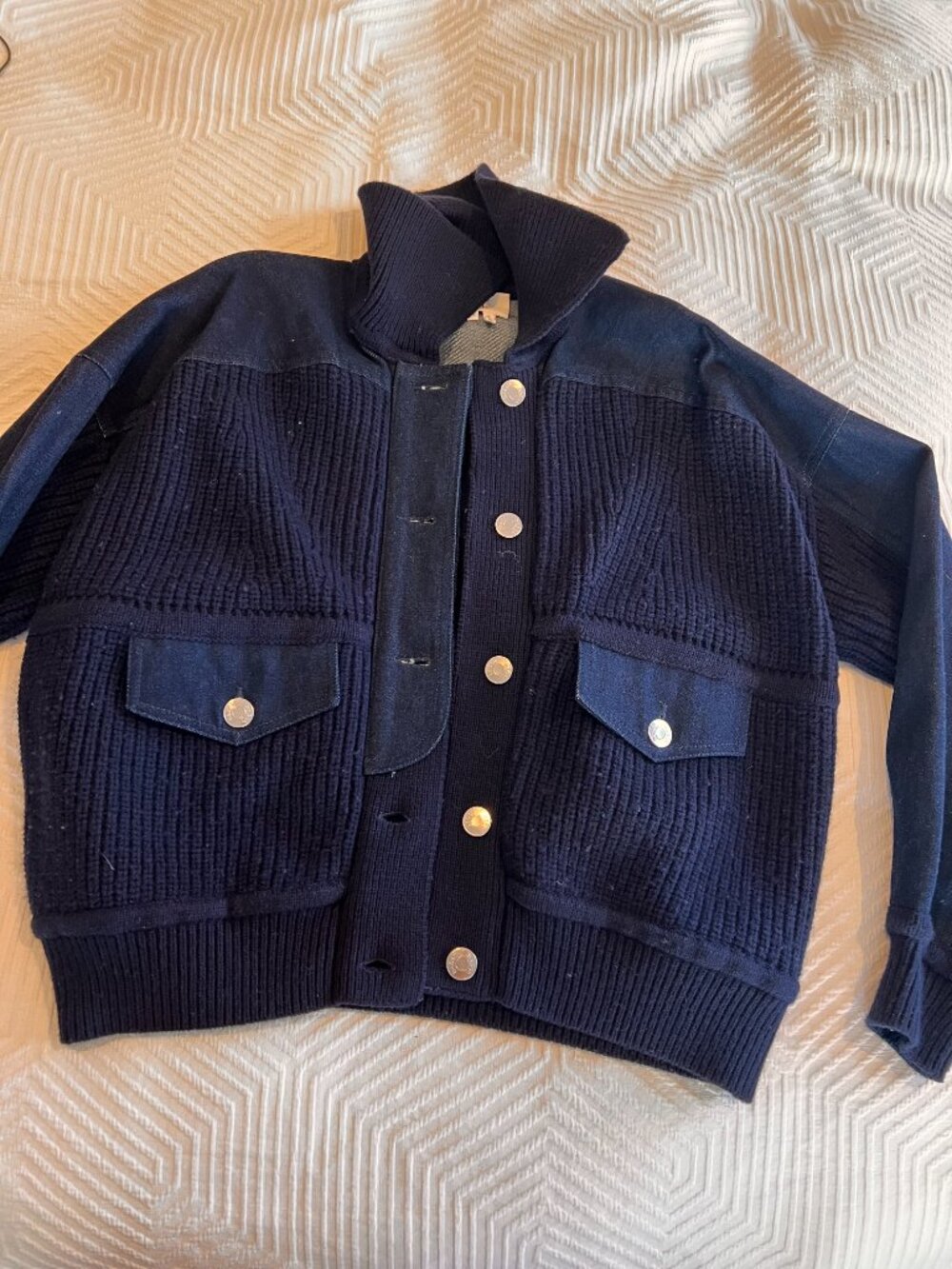 ba&sh Meredith Jacket | 1950s Boxy Blazer | Pearl M / marine. Size Small